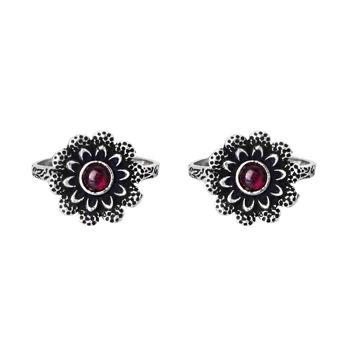 Teejh Tishya Pink Stone Silver Oxidised Toe Rings
