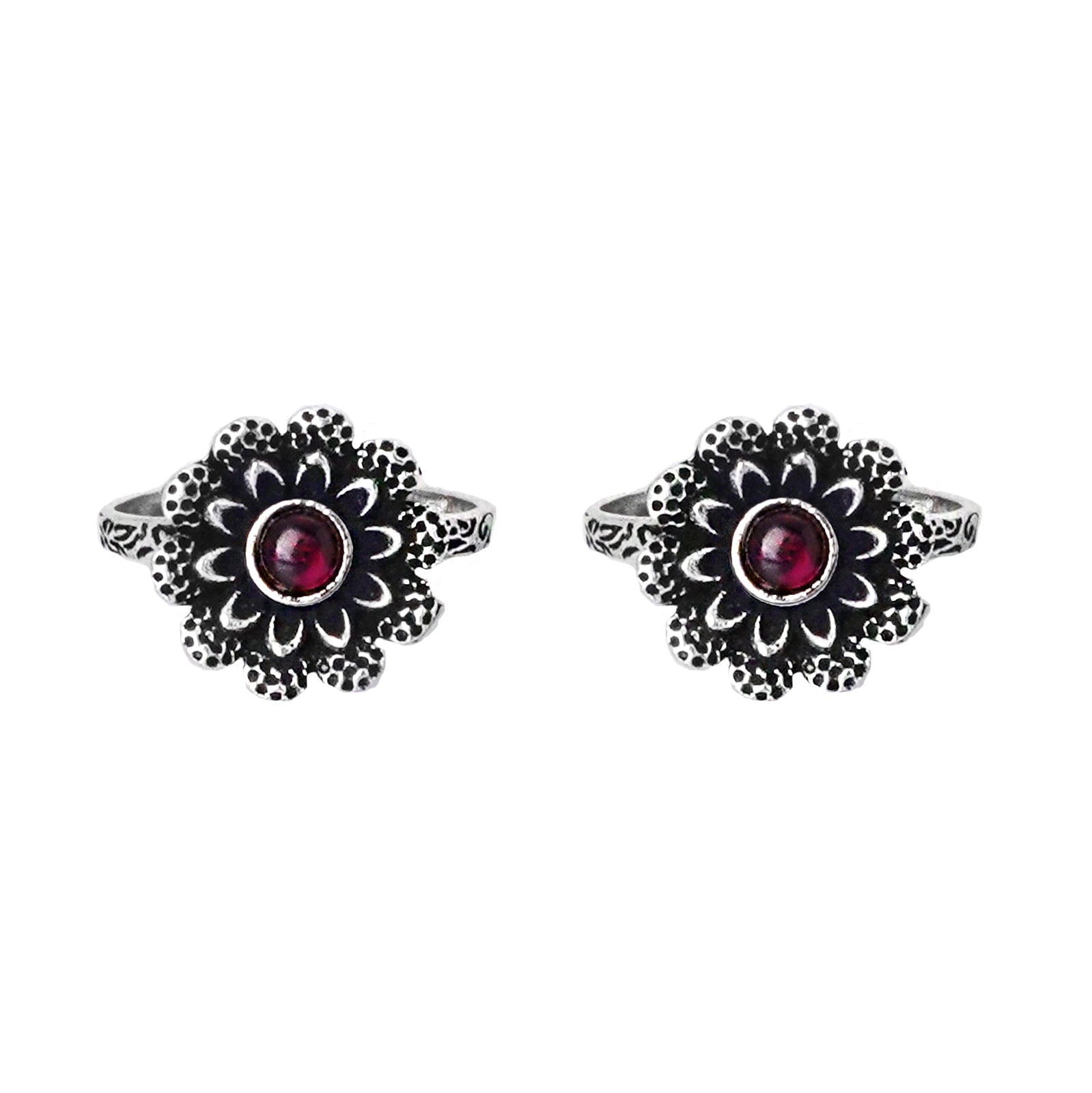 Teejh Tishya Pink Stone Silver Oxidised Toe Rings