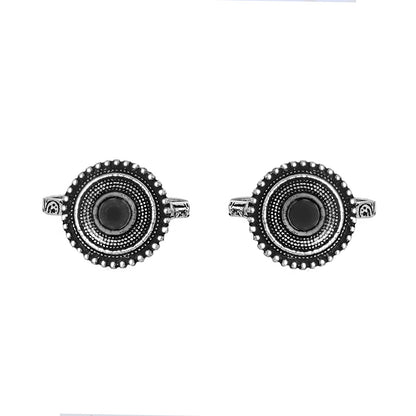 Teejh Shaanvi Black Stone Silver Oxidised Toe Rings