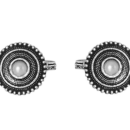 Teejh Shaanvi  White Stone Silver Oxidised Toe Rings