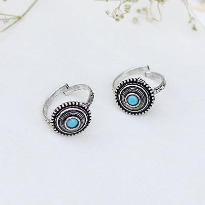 Teejh Shaanvi Light Blue Stone Silver Oxidised Toe Rings