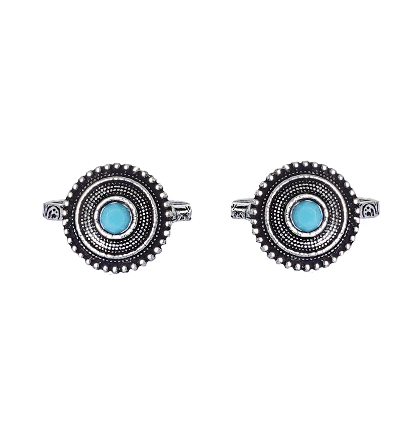 Teejh Shaanvi Light Blue Stone Silver Oxidised Toe Rings