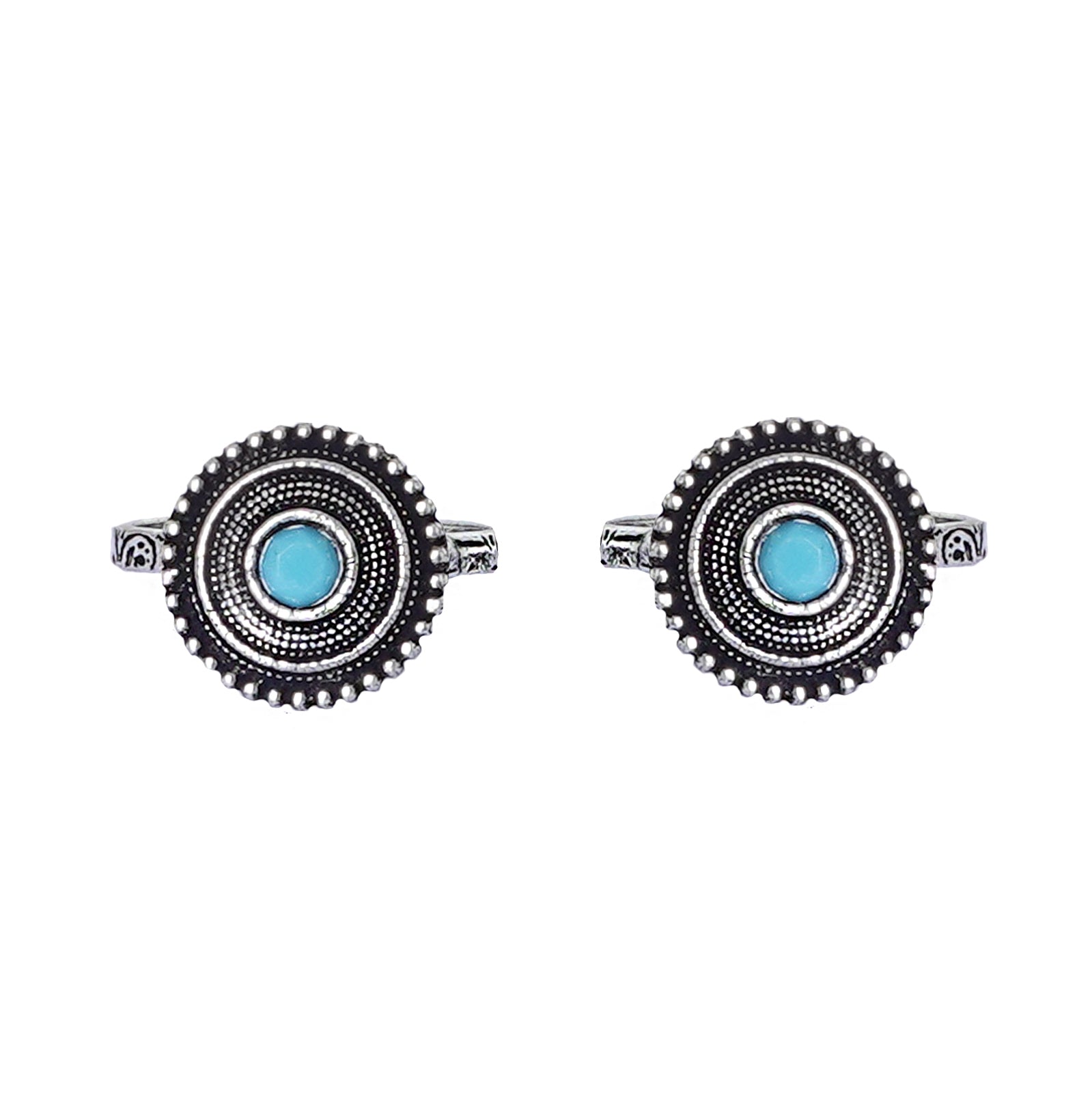 Teejh Shaanvi Light Blue Stone Silver Oxidised Toe Rings