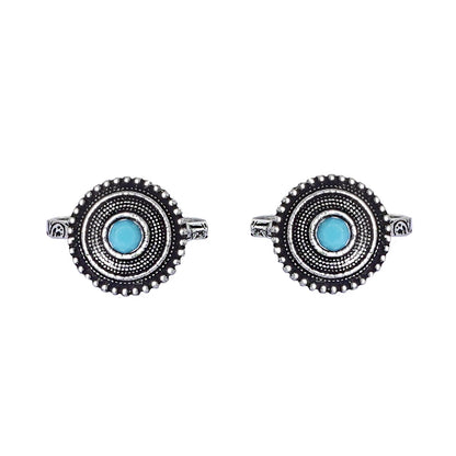 Teejh Shaanvi Light Blue Stone Silver Oxidised Toe Rings