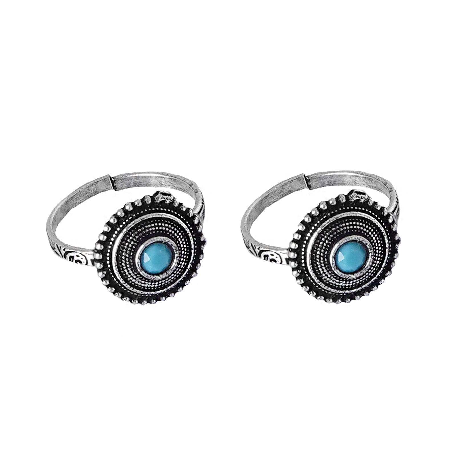 Teejh Shaanvi Light Blue Stone Silver Oxidised Toe Rings