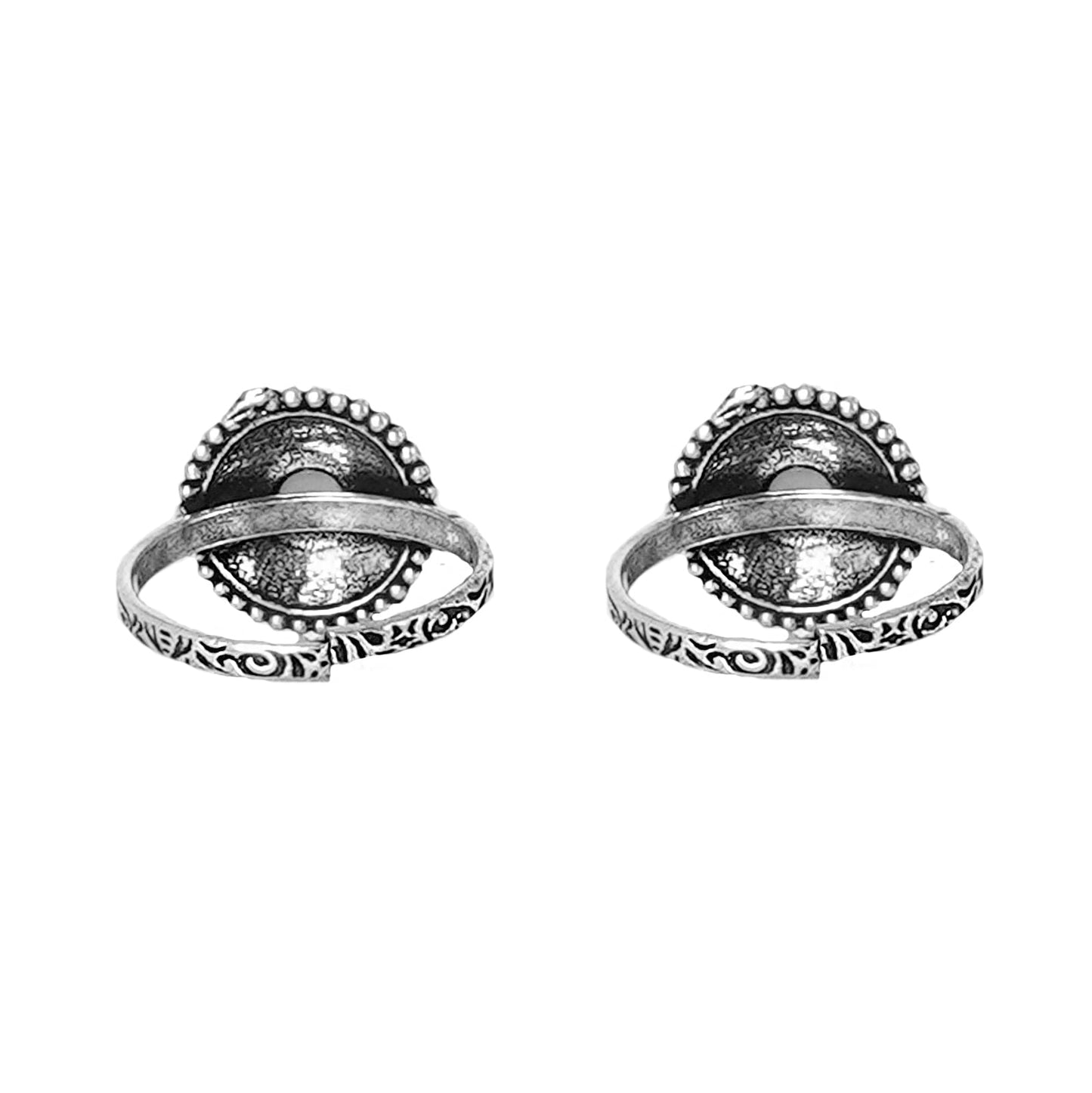 Teejh Shaanvi Light Blue Stone Silver Oxidised Toe Rings