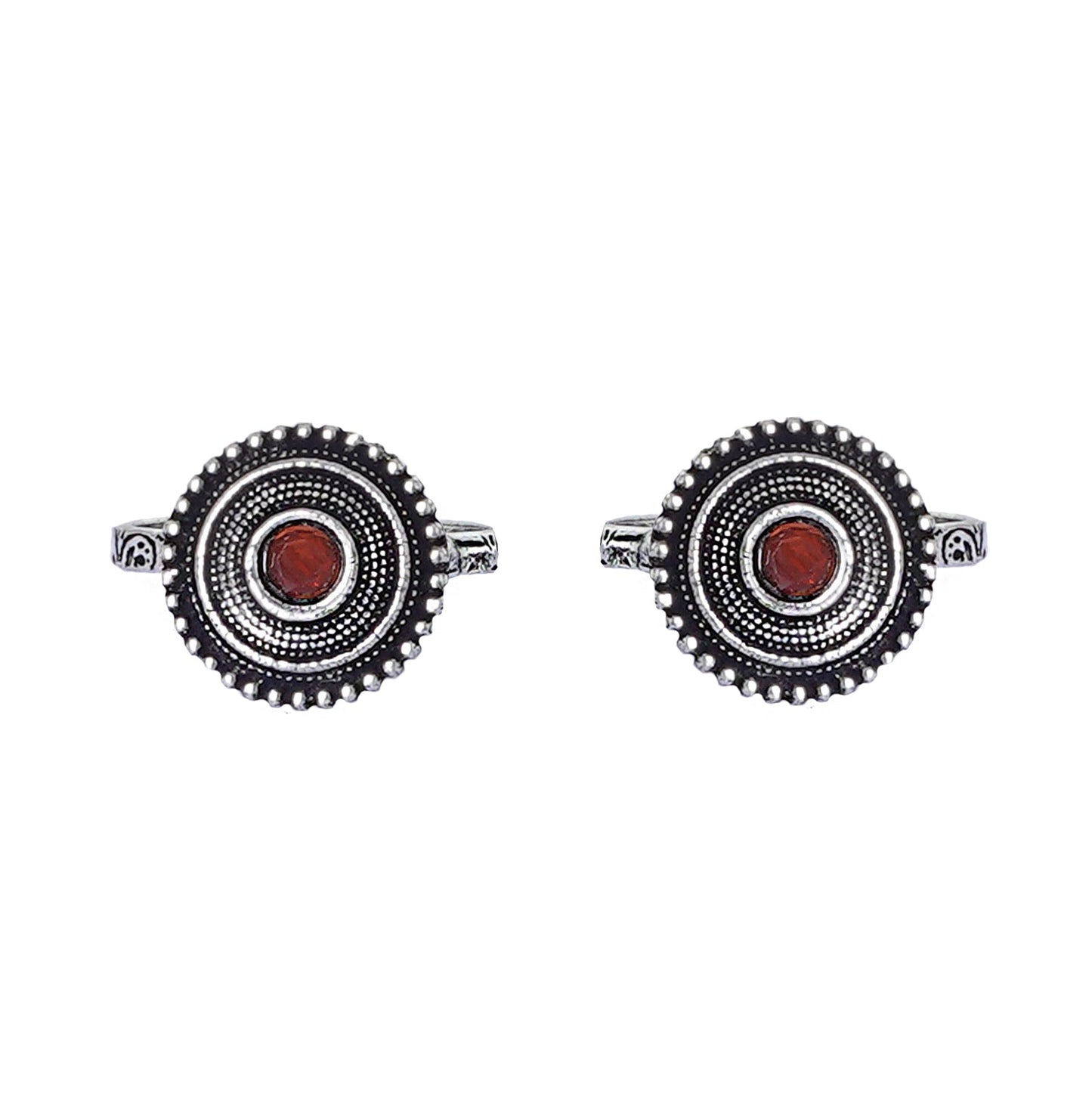 Teejh Shaanvi Orange Stone Silver Oxidised Toe Rings