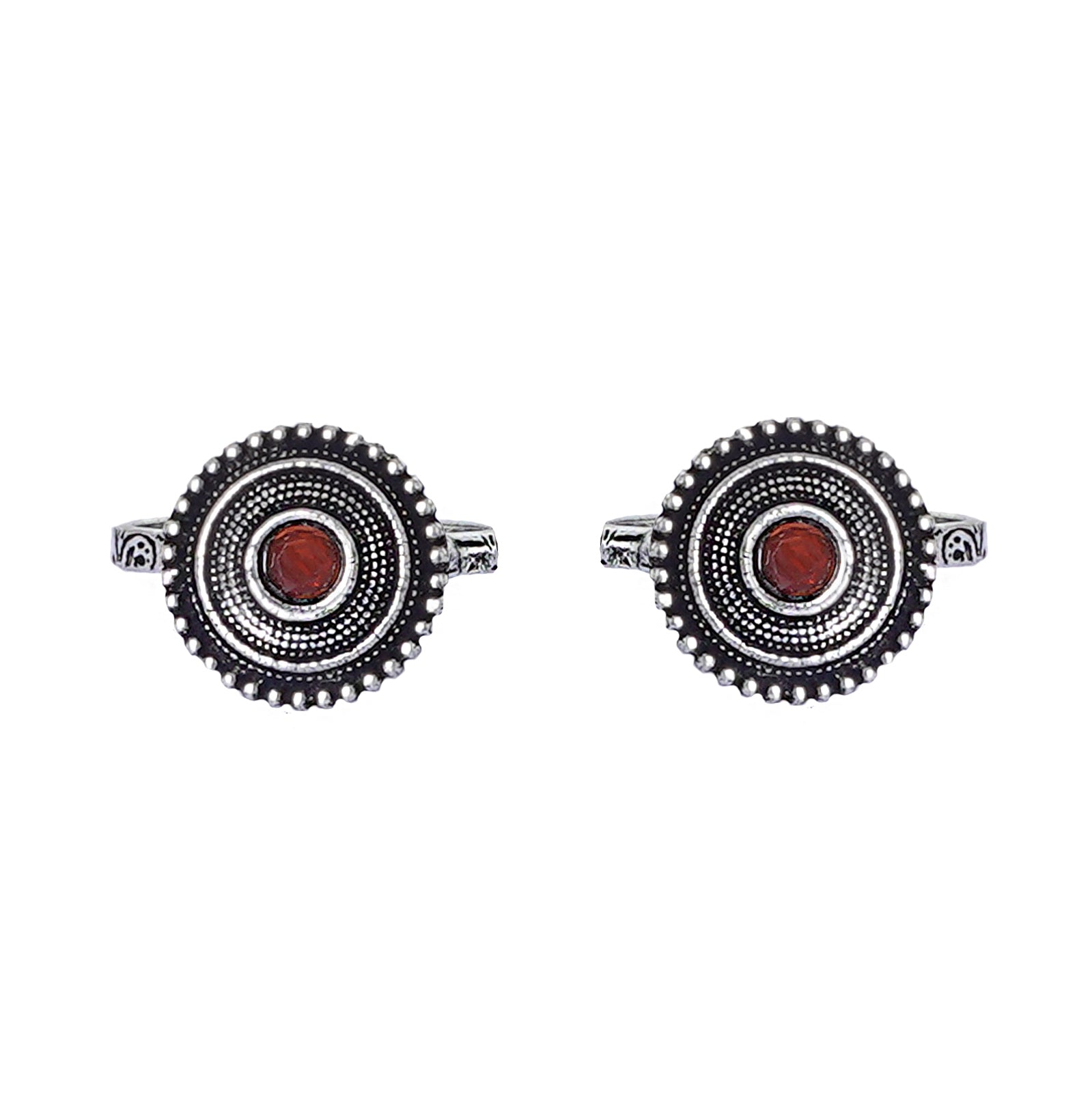 Teejh Shaanvi Orange Stone Silver Oxidised Toe Rings