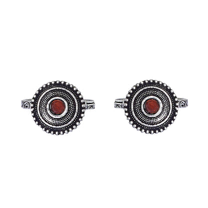 Teejh Shaanvi Orange Stone Silver Oxidised Toe Rings
