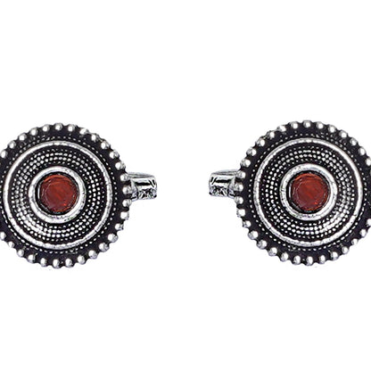 Teejh Shaanvi Orange Stone Silver Oxidised Toe Rings