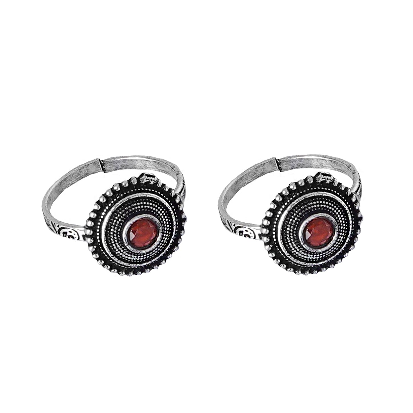 Teejh Shaanvi Orange Stone Silver Oxidised Toe Rings