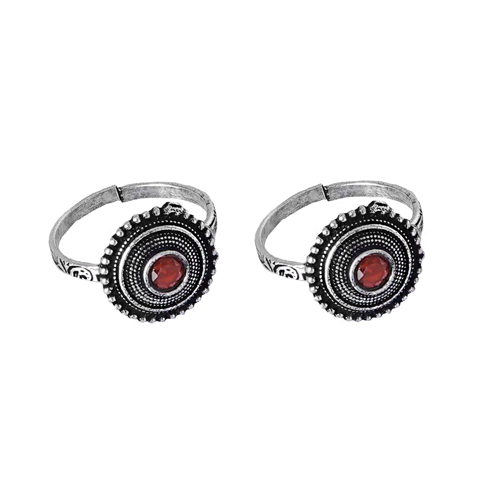 Teejh Shaanvi Orange Stone Silver Oxidised Toe Rings