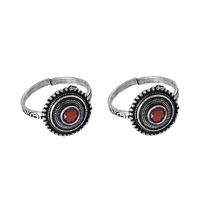Teejh Shaanvi Orange Stone Silver Oxidised Toe Rings