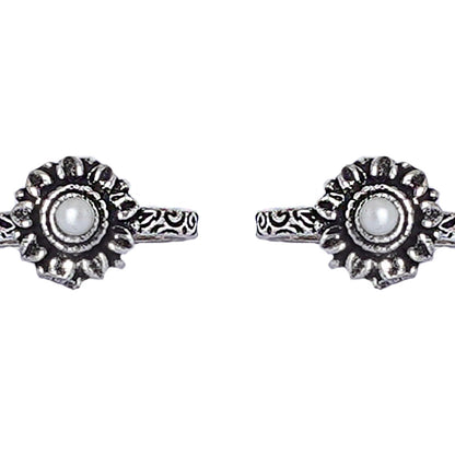 Teejh Kaina White Stone Silver Oxidised Toe Rings