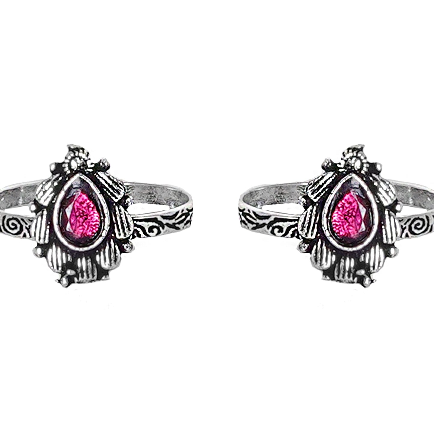Teejh Pravya Pink Stone Silver Oxidised Toe Rings
