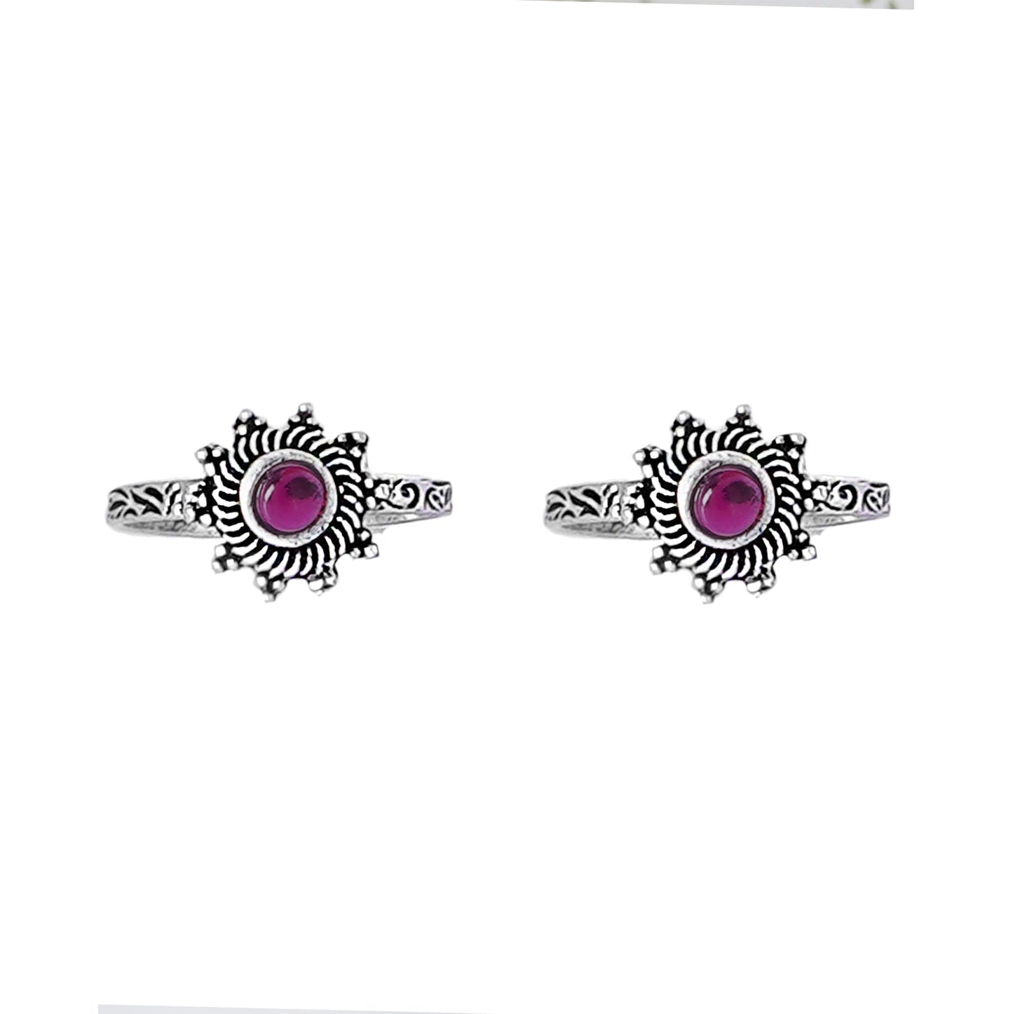 Teejh Rishika Pink Stone Silver Oxidised Toe Rings