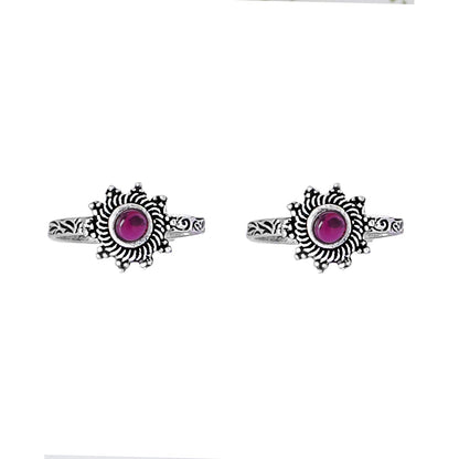 Teejh Rishika Pink Stone Silver Oxidised Toe Rings