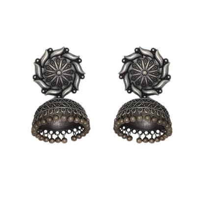 Teejh Prisha Silver Oxidised Floral Jhumki Earrings