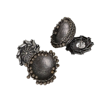 Teejh Prisha Silver Oxidised Floral Jhumki Earrings