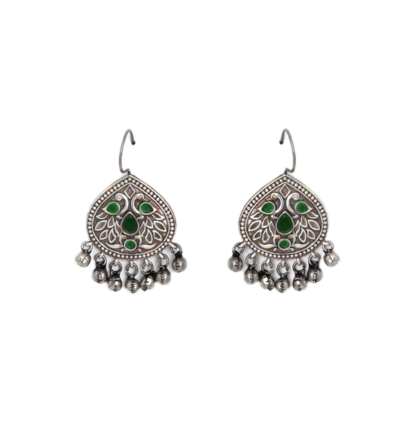 Teejh Vanya Silver Oxidised Green Earrings