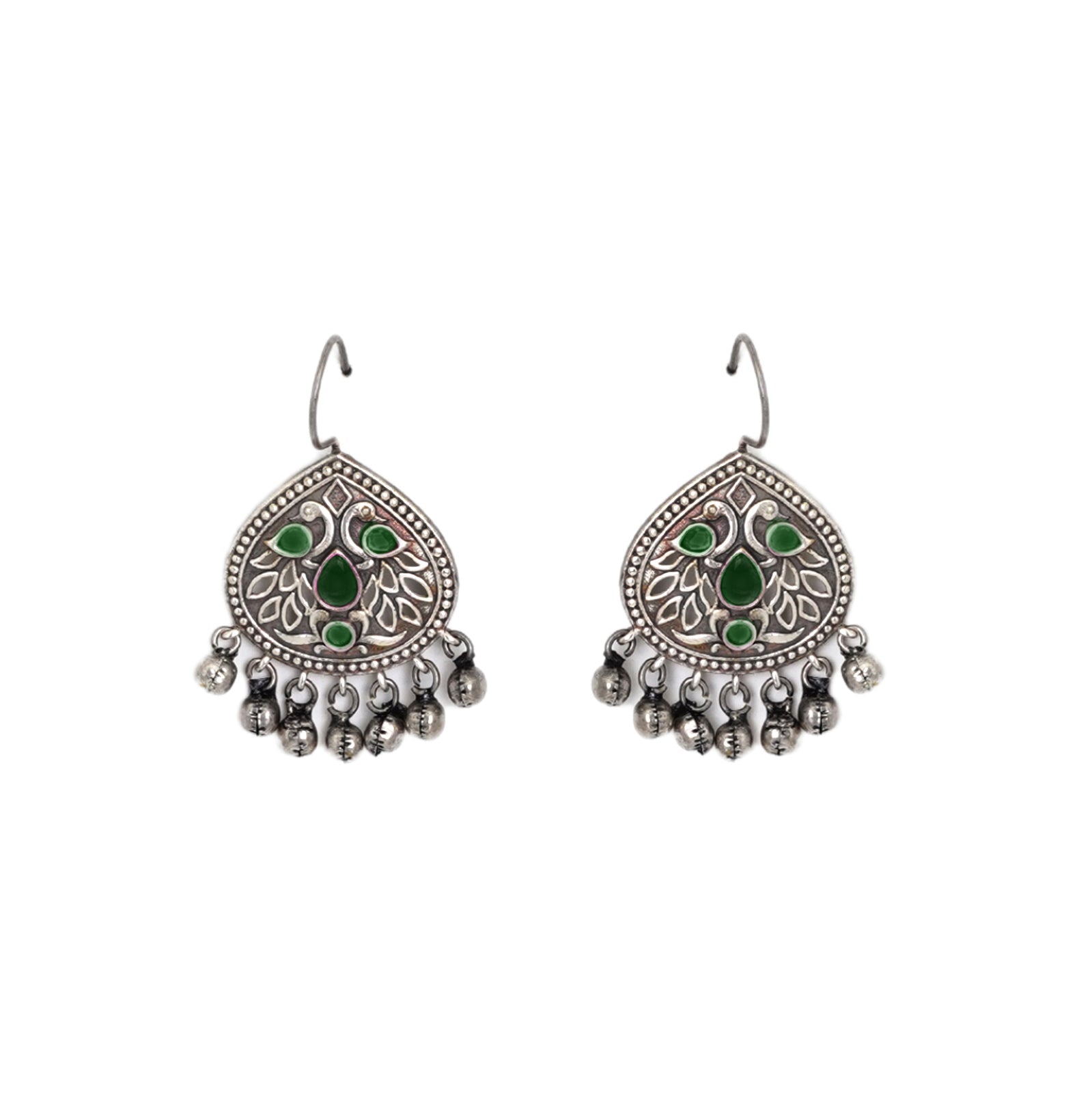 Teejh Vanya Silver Oxidised Green Earrings