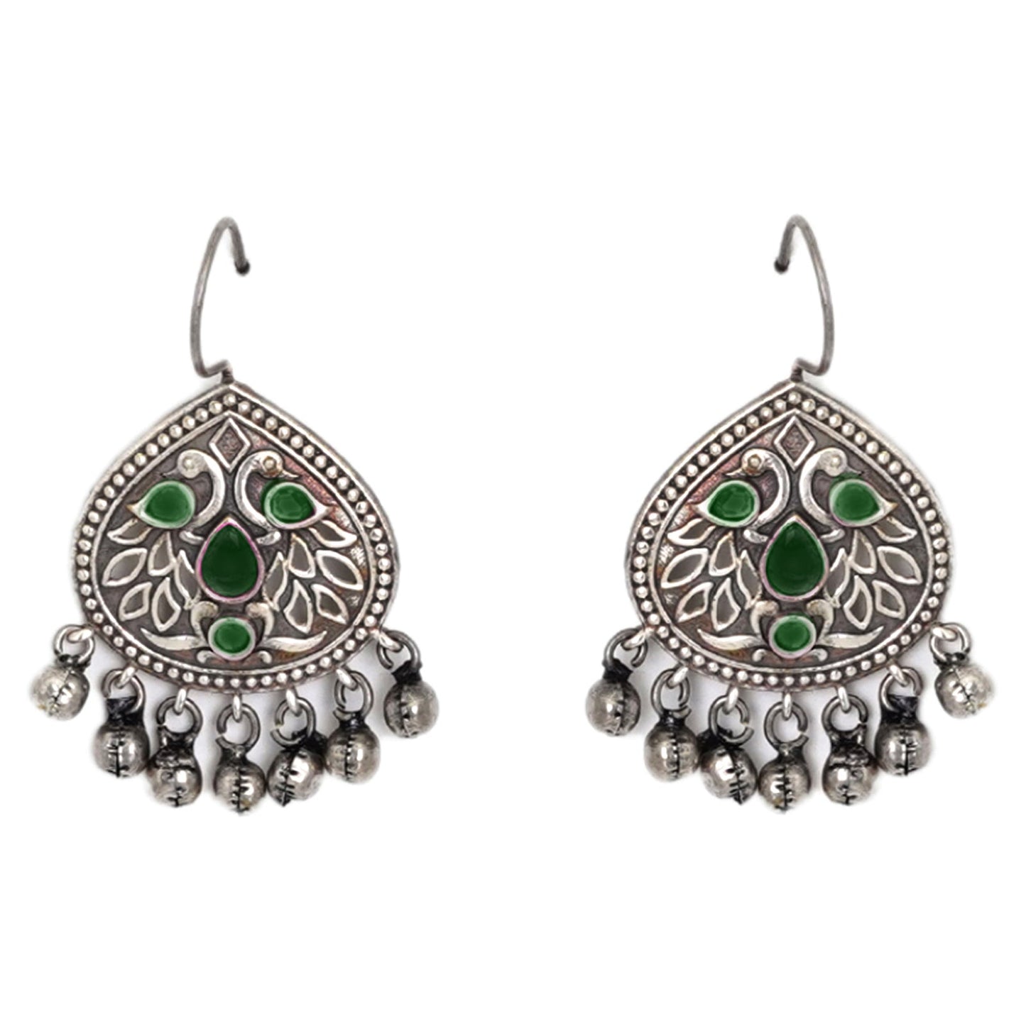 Teejh Vanya Silver Oxidised Green Earrings