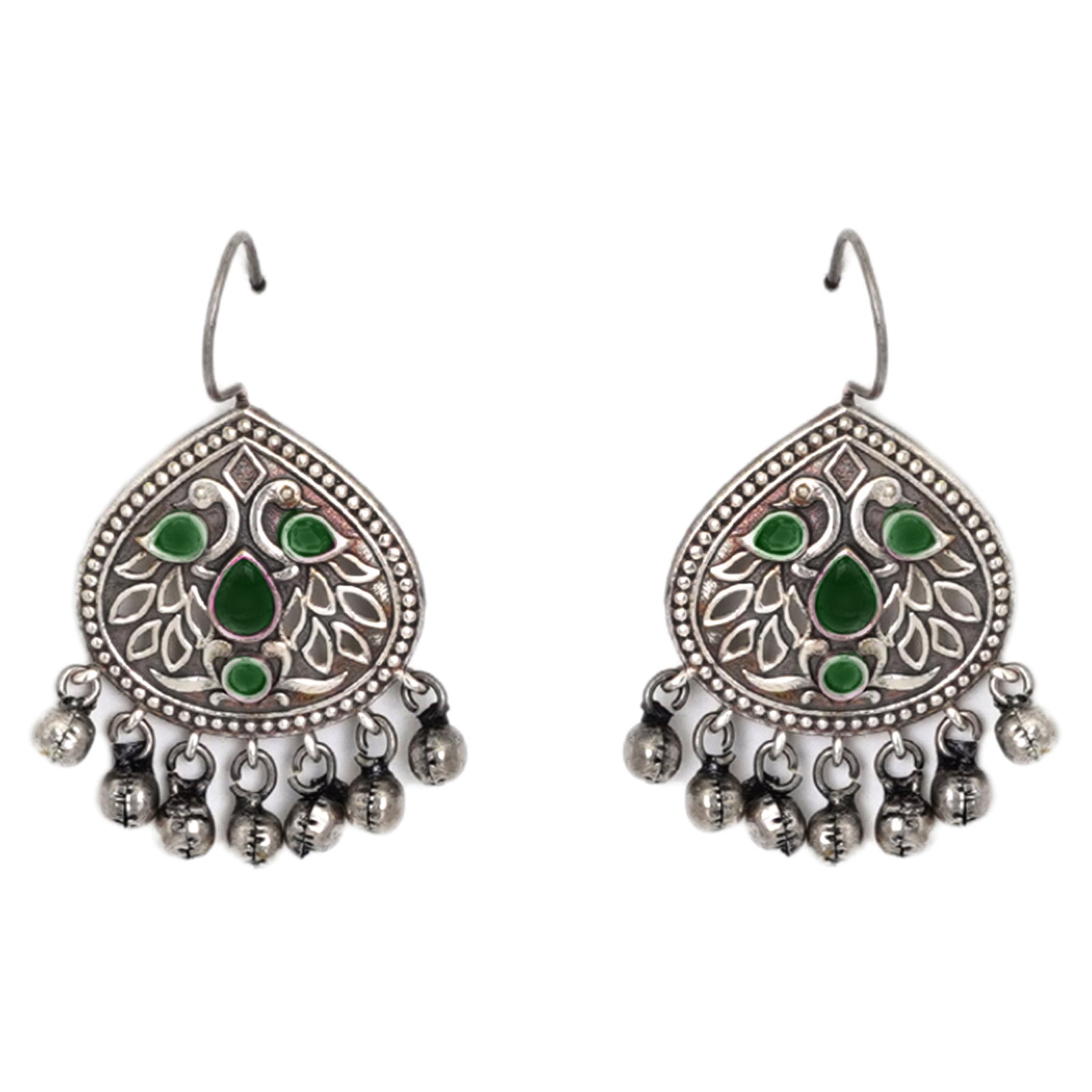 Teejh Vanya Silver Oxidised Green Earrings
