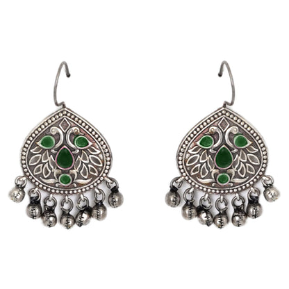Teejh Vanya Silver Oxidised Green Earrings