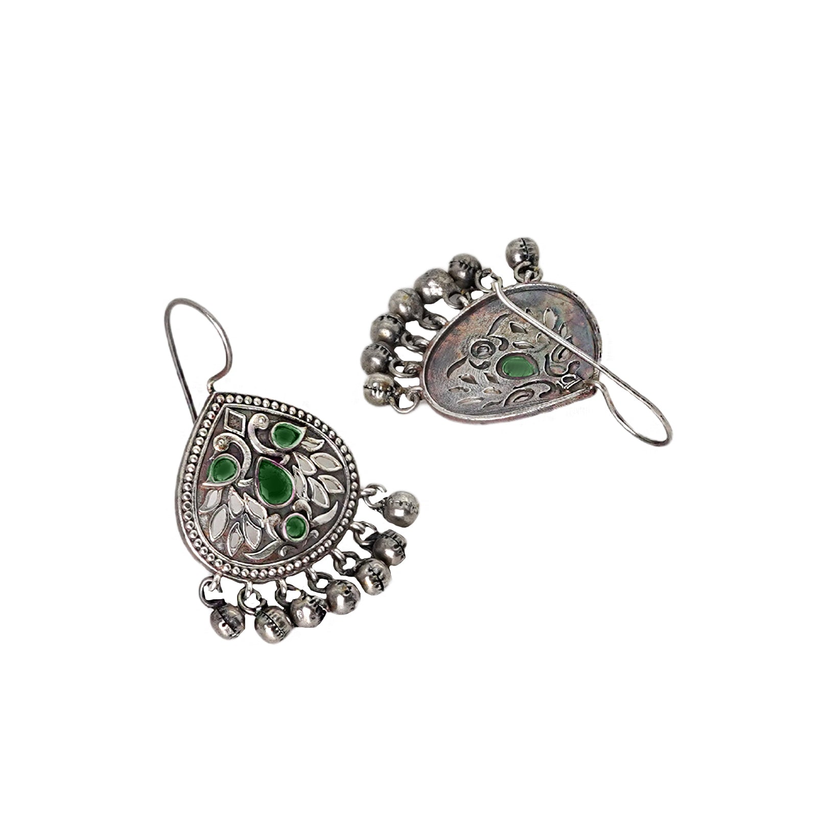 Teejh Vanya Silver Oxidised Green Earrings