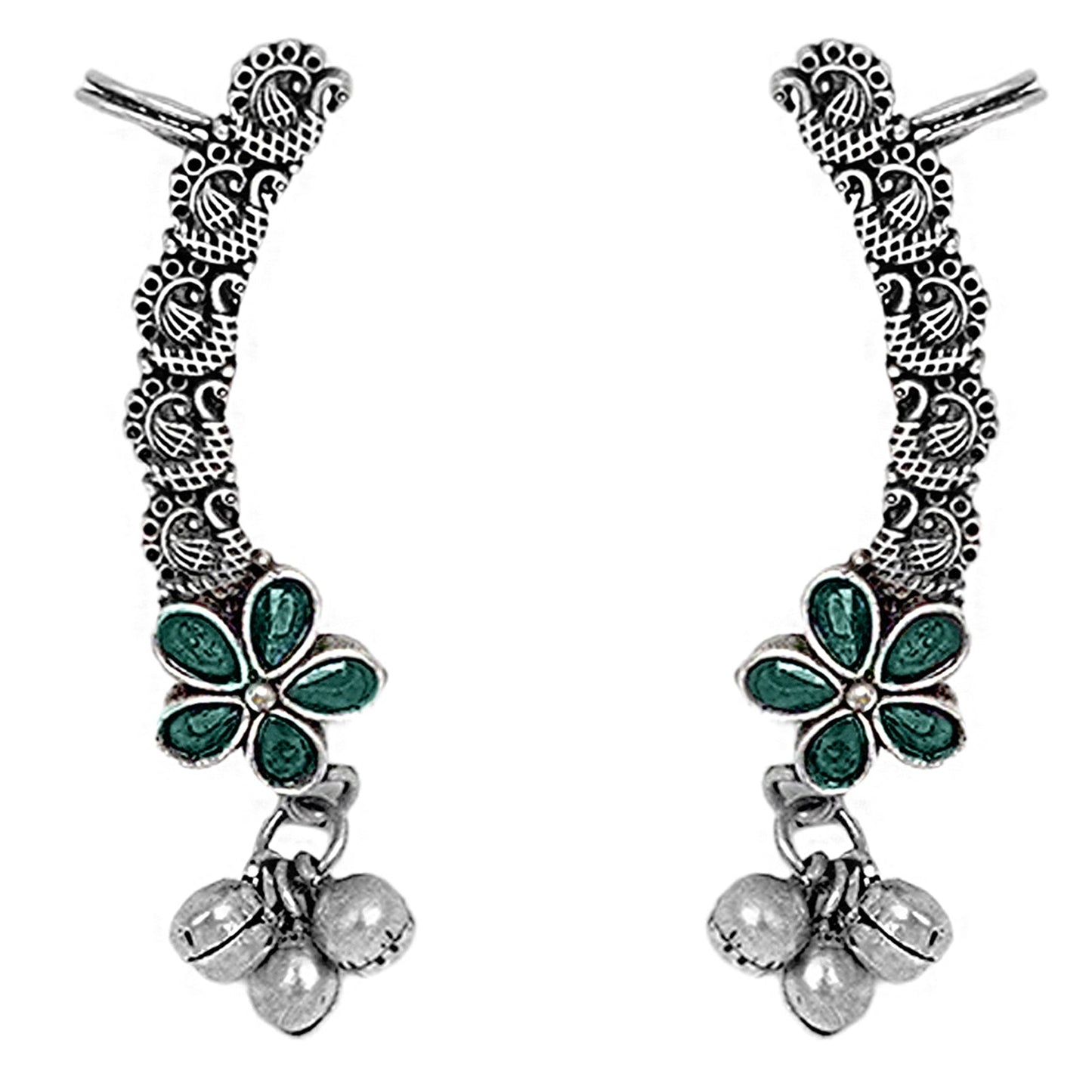 Teejh Viha Silver Oxidised Green Floral Earcuff