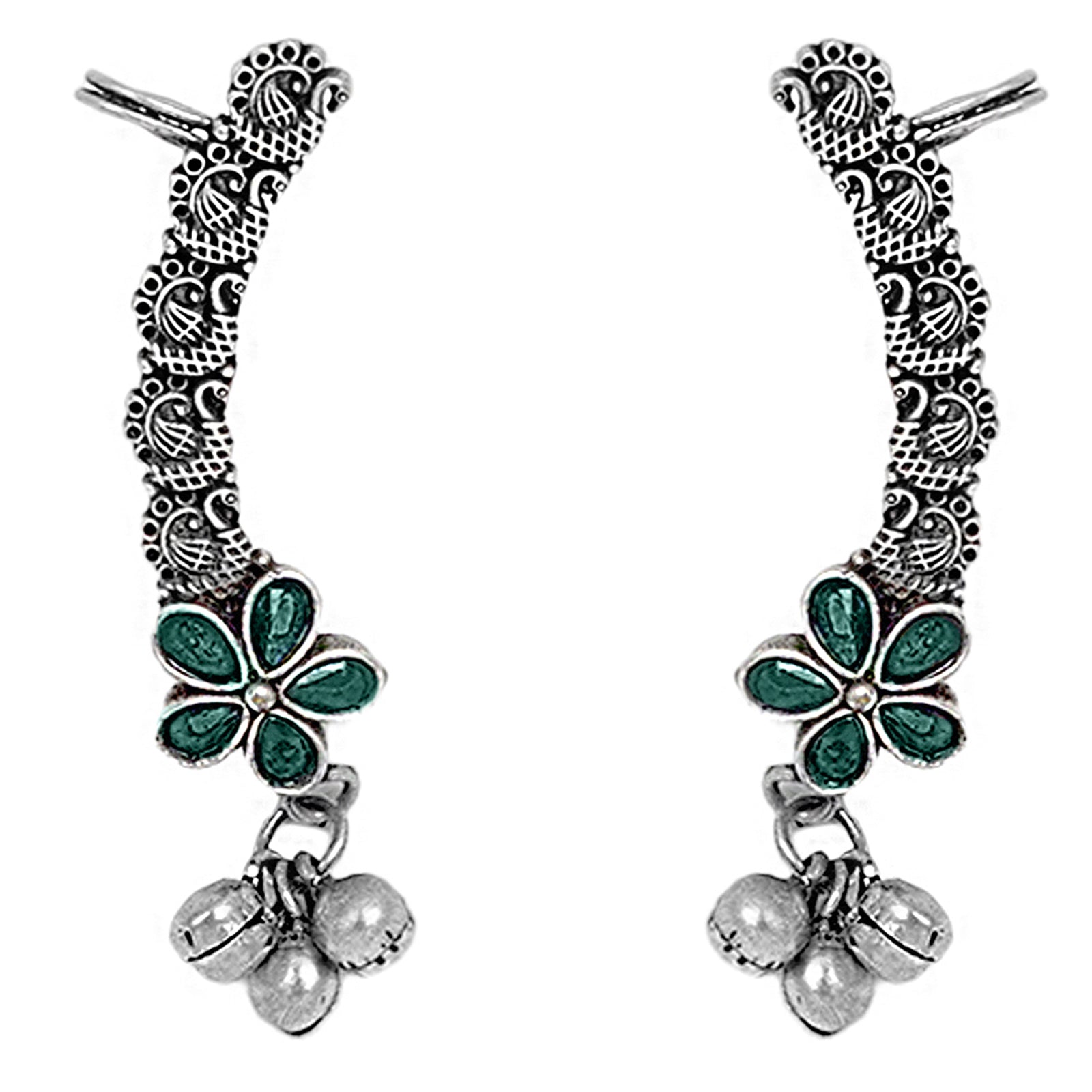 Teejh Viha Silver Oxidised Green Floral Earcuff