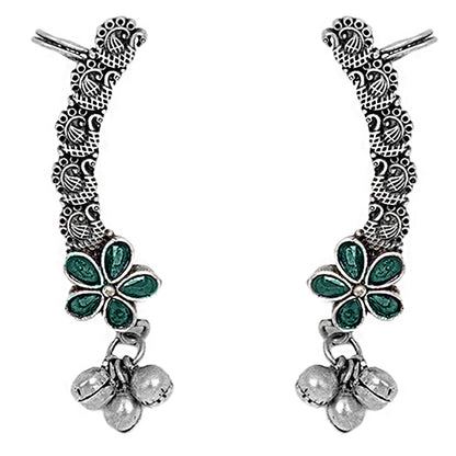 Teejh Viha Silver Oxidised Green Floral Earcuff