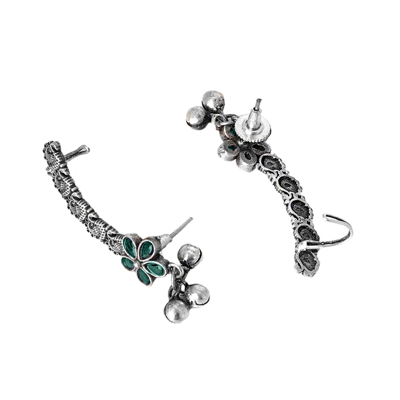 Teejh Viha Silver Oxidised Green Floral Earcuff