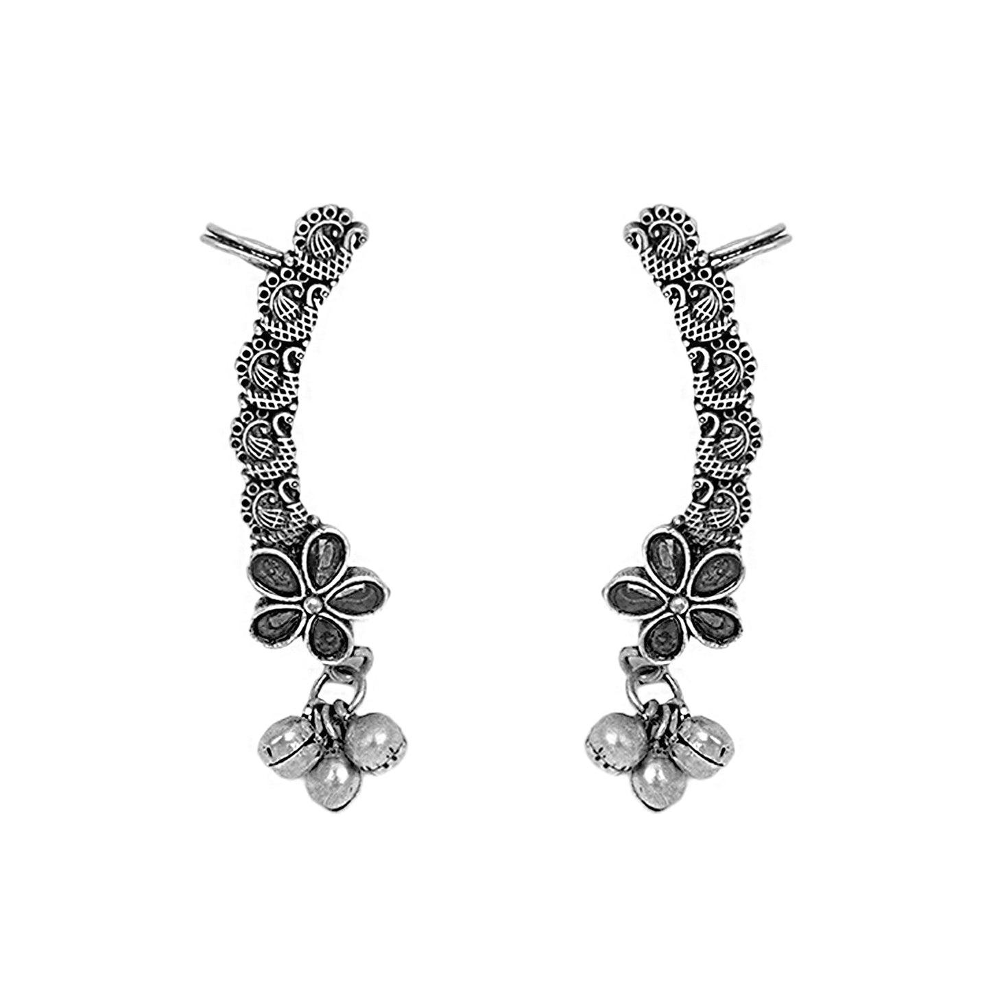 Teejh Viha Silver Oxidised Black Floral Earcuff