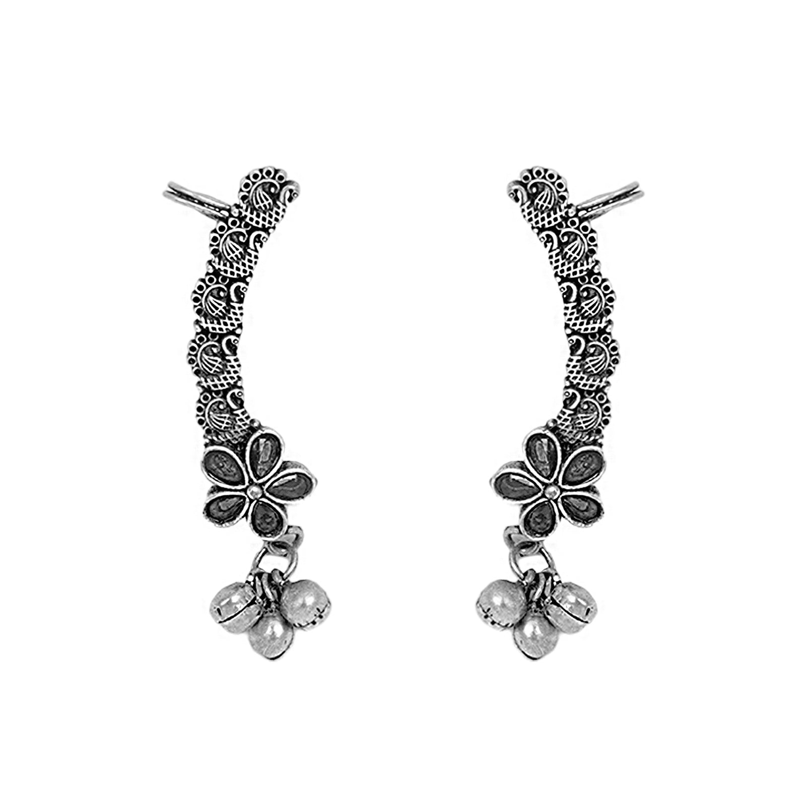 Teejh Viha Silver Oxidised Black Floral Earcuff