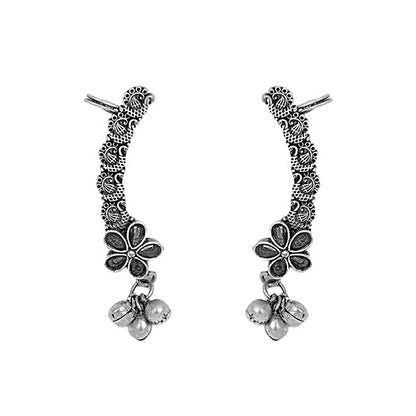 Teejh Viha Silver Oxidised Black Floral Earcuff