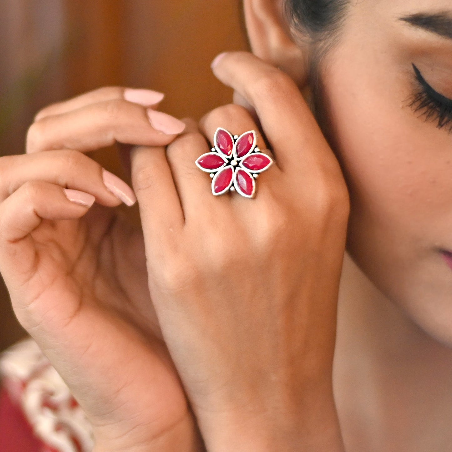 Ageless Red Stone Silver Ring - Teejh