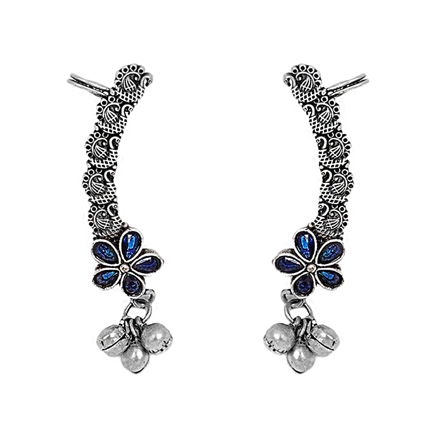 Teejh Viha Silver Oxidised Blue  Floral Earcuff