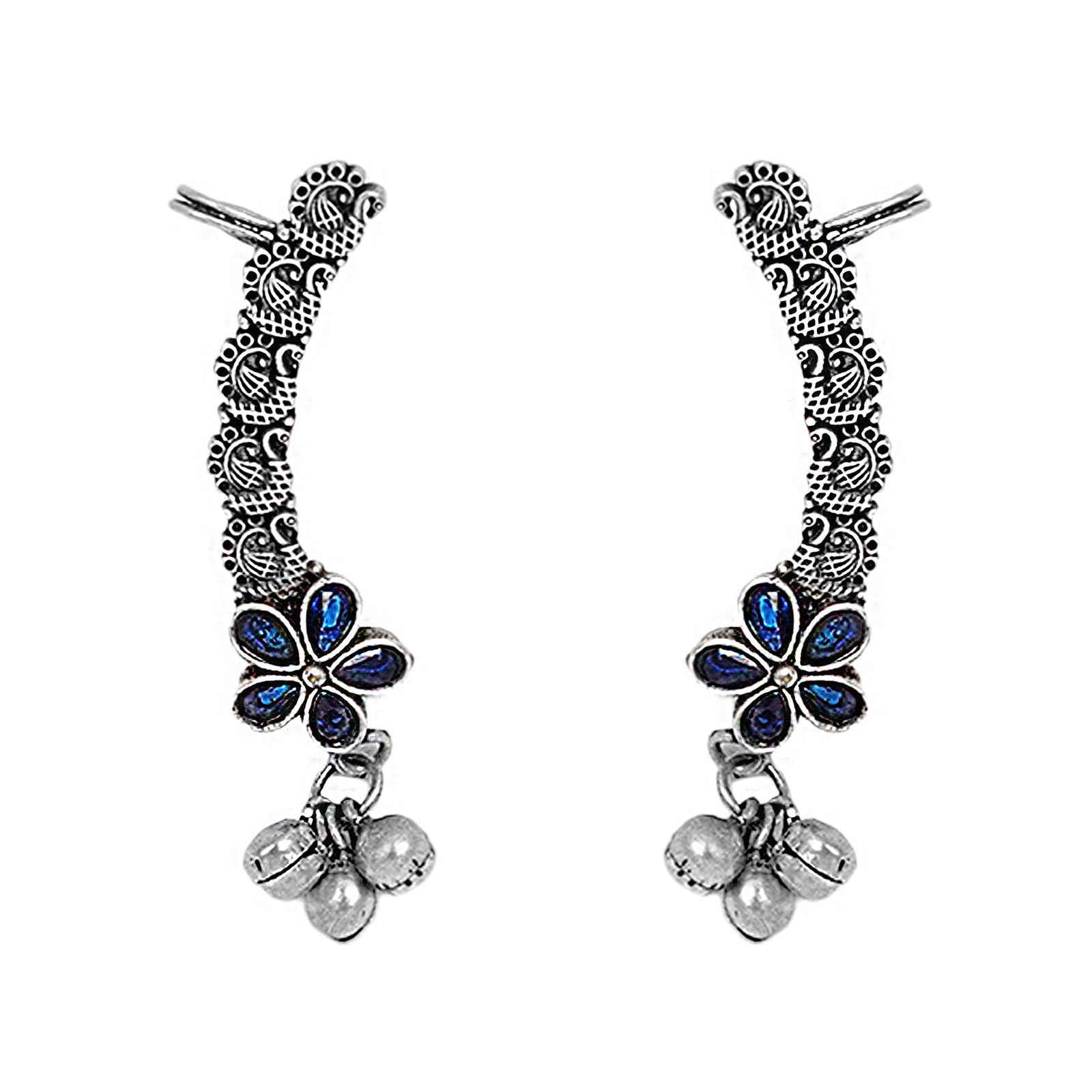 Teejh Viha Silver Oxidised Blue  Floral Earcuff