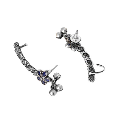 Teejh Viha Silver Oxidised Blue  Floral Earcuff