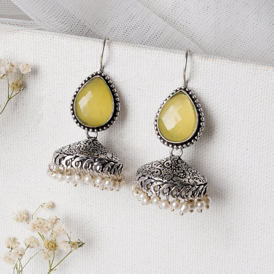 Teejh Sahasra Yellow Stone Silver Oxidised Earrings