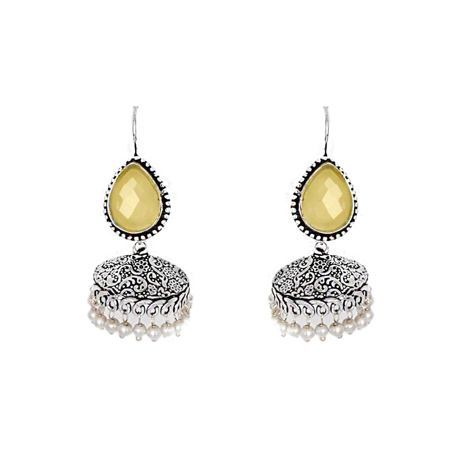 Teejh Sahasra Yellow Stone Silver Oxidised Earrings
