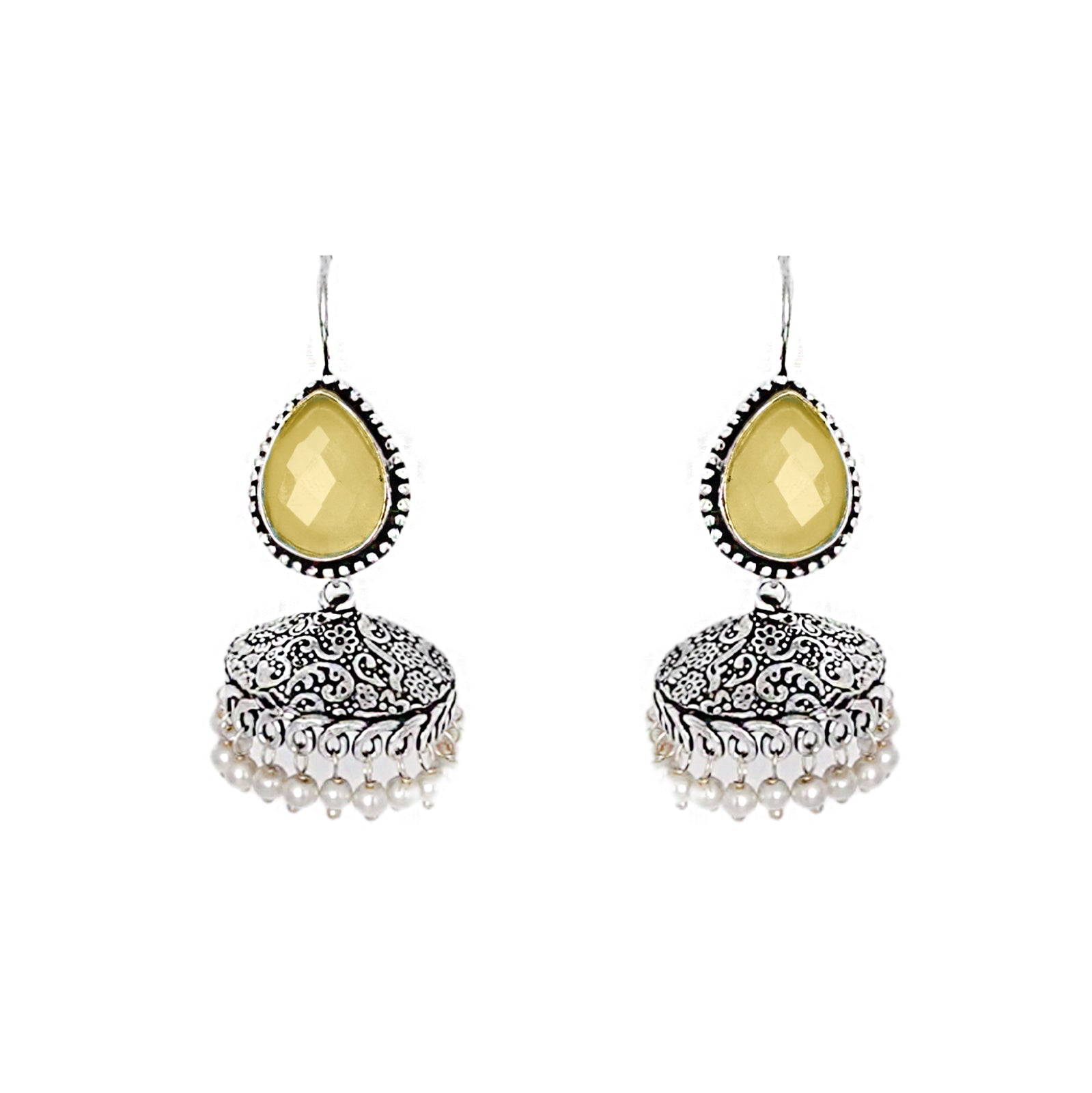Teejh Sahasra Yellow Stone Silver Oxidised Earrings