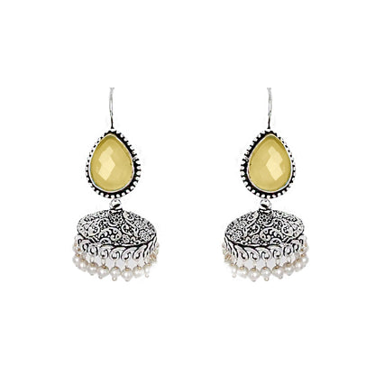 Teejh Sahasra Yellow Stone Silver Oxidised Earrings