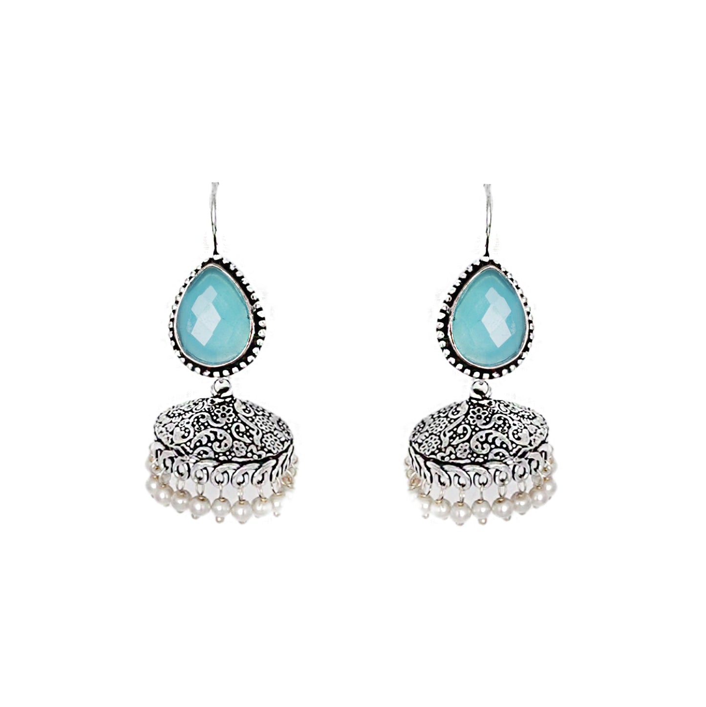 Teejh Sahasra Light Blue Stone Silver Oxidised Earrings