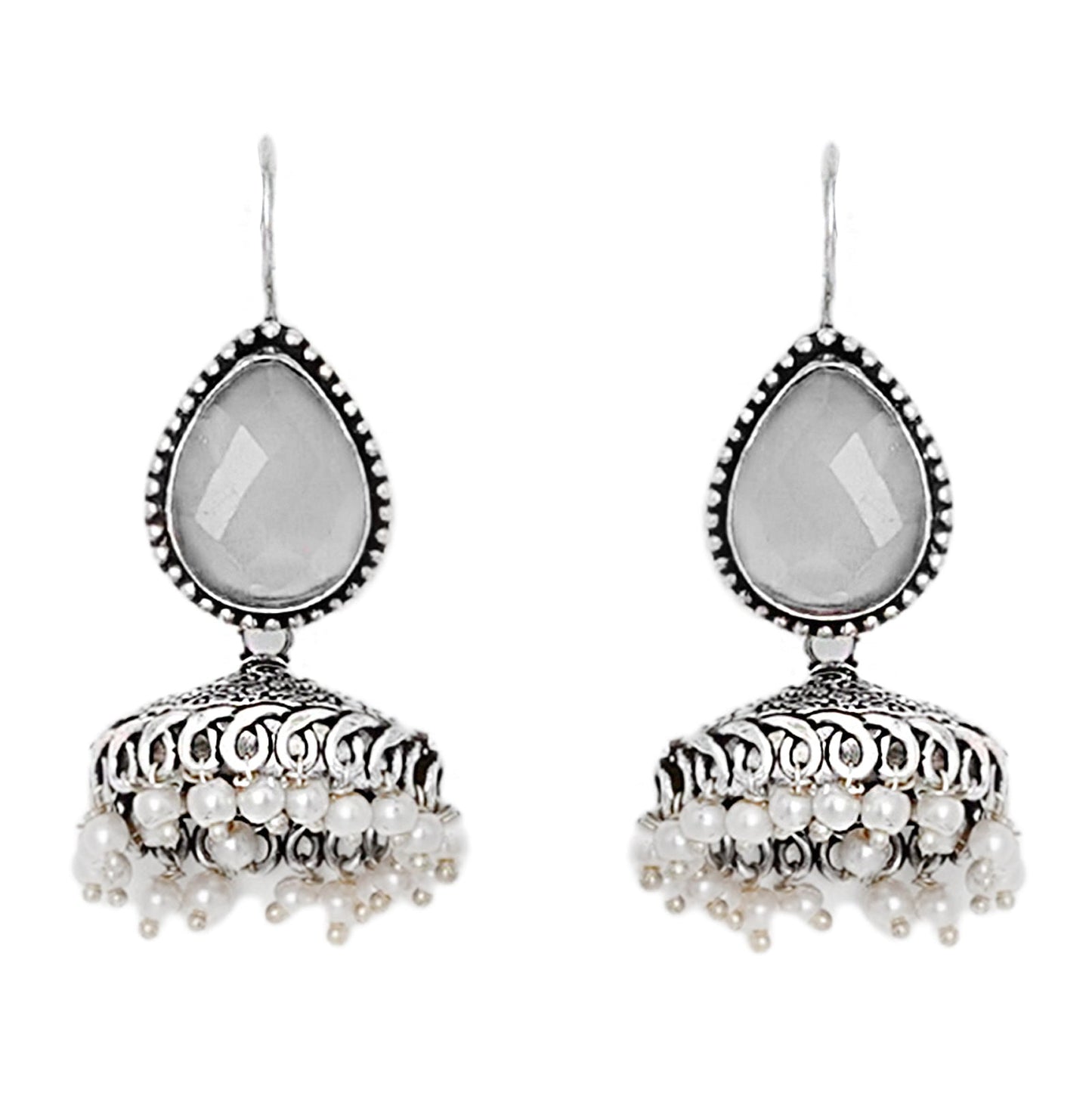 Teejh Sahasra White Stone Silver Oxidised Earrings