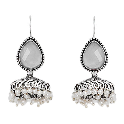 Teejh Sahasra White Stone Silver Oxidised Earrings