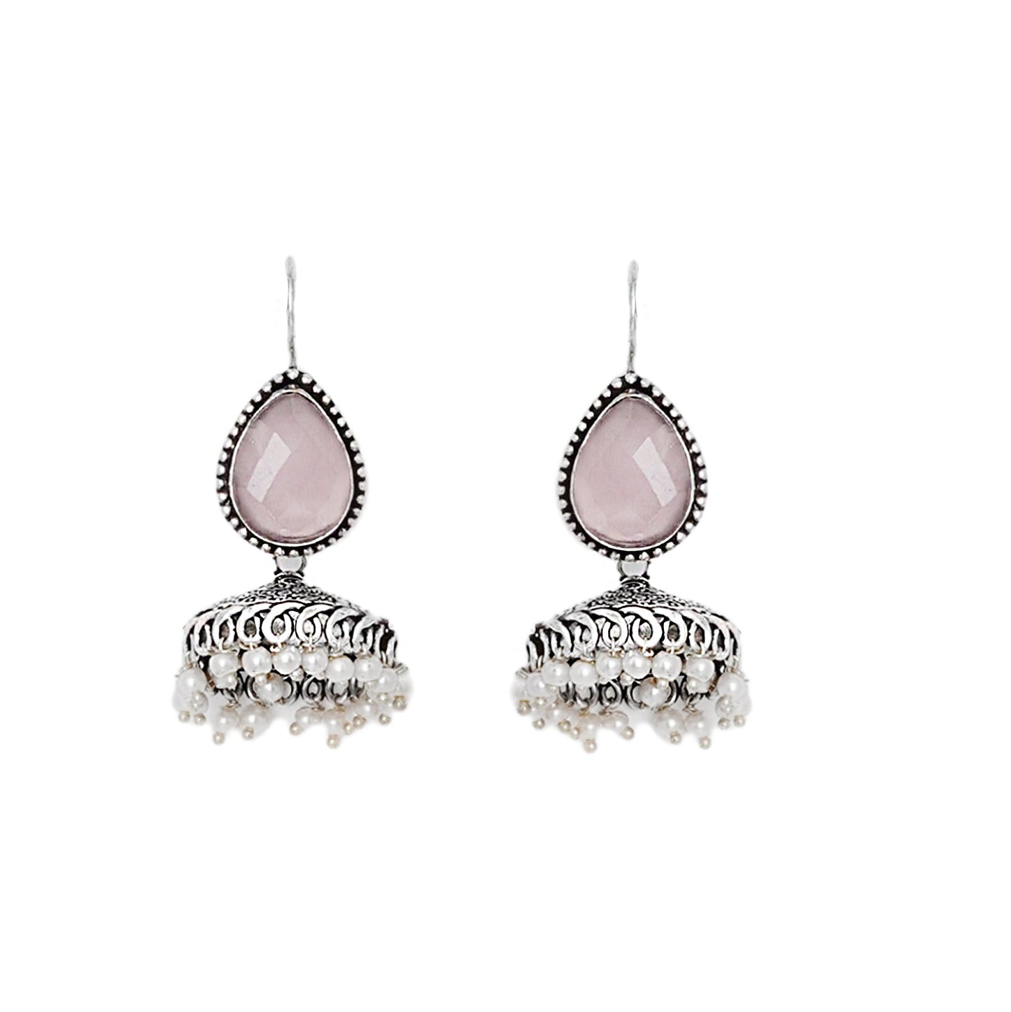 Teejh Sahasra Pink Stone Silver Oxidised Earrings