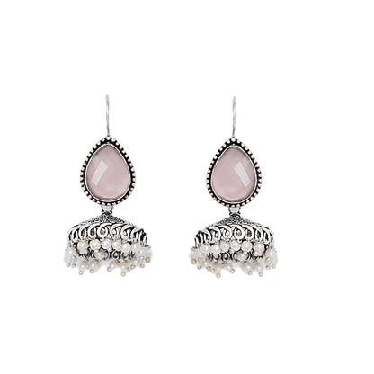 Teejh Sahasra Pink Stone Silver Oxidised Earrings