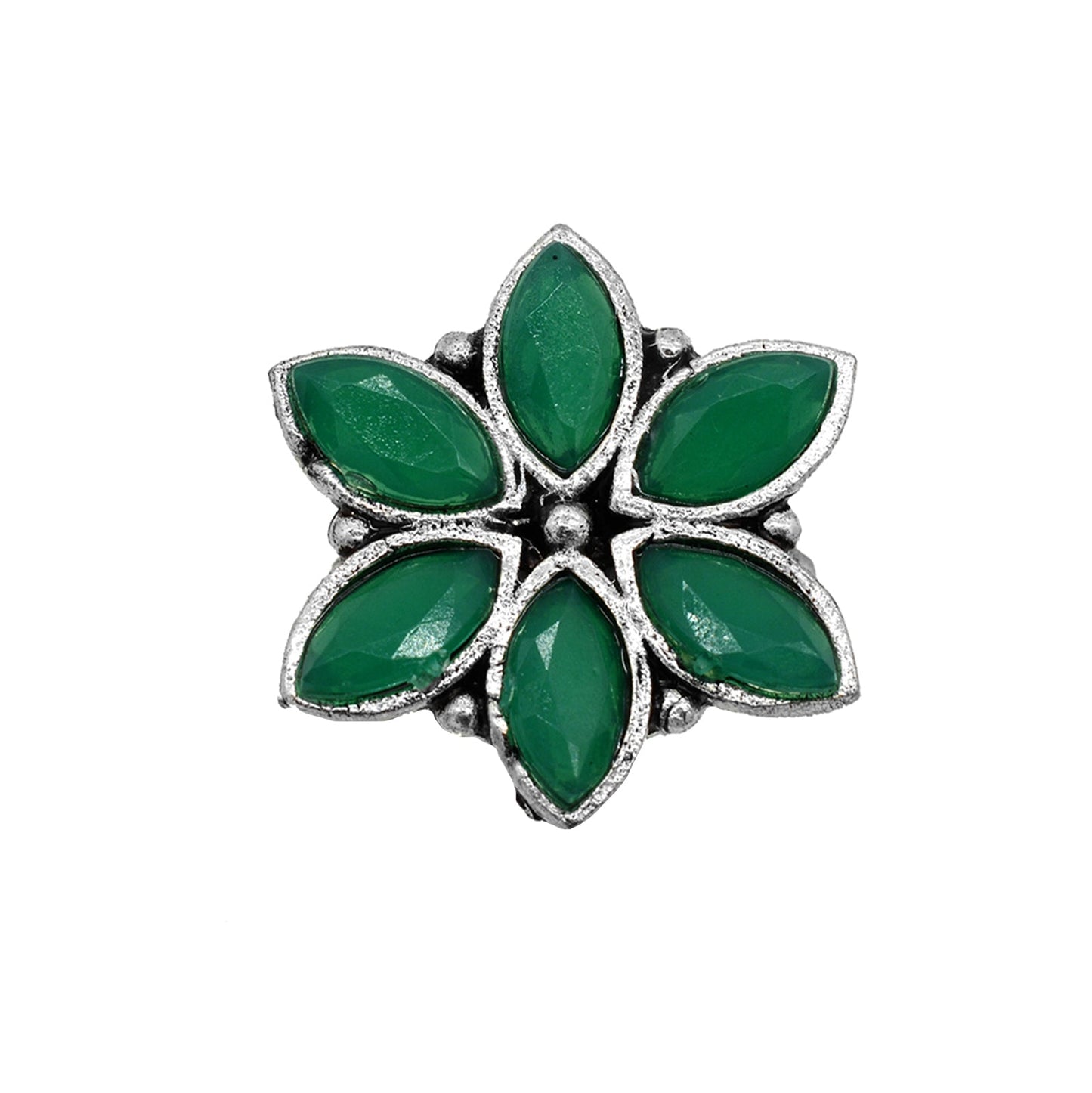 Ageless Green Stone Silver Ring - Teejh